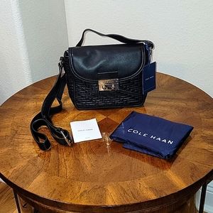 COLE HAAN Lock Group Genuine Leather Quilted Crossbody Bag, Black, NWT